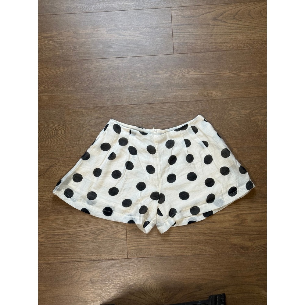 Zara Polka Dot High Waisted Pleated Shorts Cream Black Size M